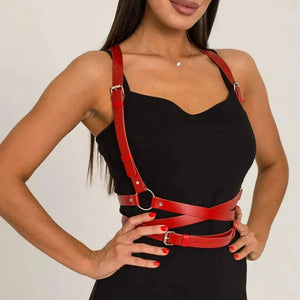 Goth suspender Waist Corset Belt Chain — women's black faux-leather goth chain accessory