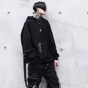 Black Techwear Hoodie Harajuku