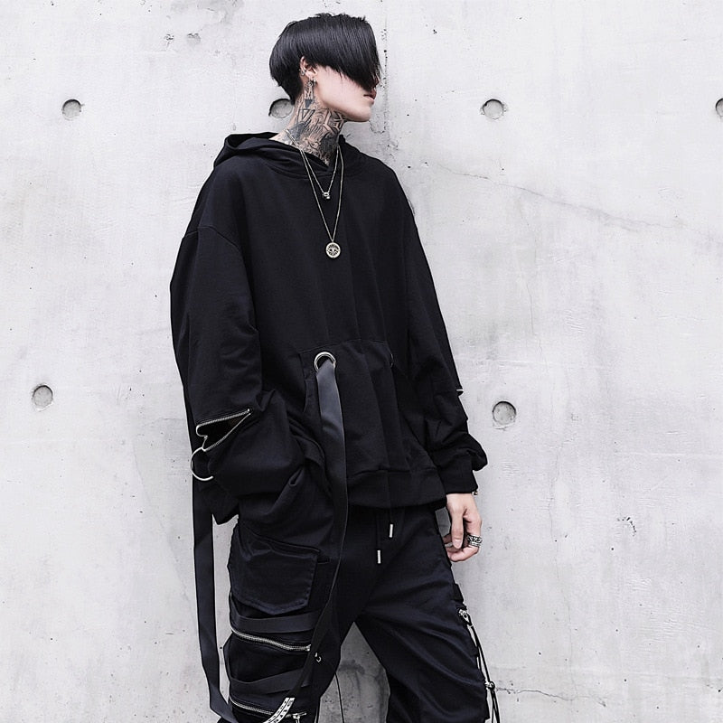 Black Techwear Hoodie Harajuku | Men's Stylish Harajuku Hoodie – TECHWEAR