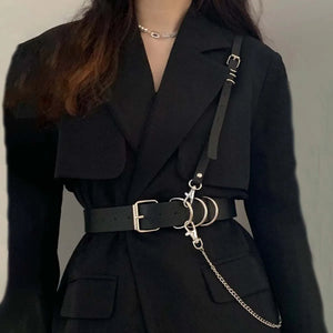 Goth Leather Body Chain Chain — women's black faux-leather goth chain accessory