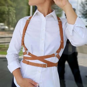 Goth Leather suspender Waist Harness — women's black faux-leather goth harness accessory