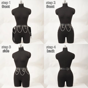 Goth Chain wide Waist Harness — women's black faux-leather goth harness accessory