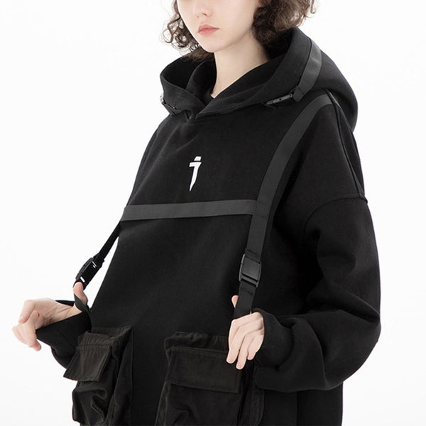 Techwear hoodie with straps