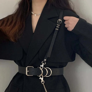 Goth Leather Body Chain Chain — women's black faux-leather goth chain accessory