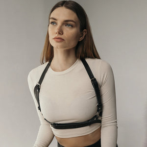 Goth Leather Waist Harness — women's black faux-leather goth harness accessory