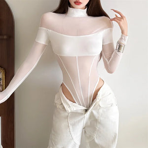 Transparenter Patchwork-Mesh-Bodysuit
