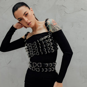 Goth Leather Waist Corset Harness — women's black faux-leather goth harness accessory