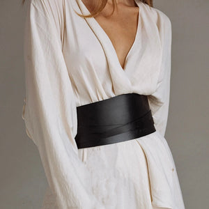 Punk PU Leather Waist Corset Belt — women's black faux-leather goth belt accessory