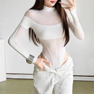 Transparenter Patchwork-Mesh-Bodysuit