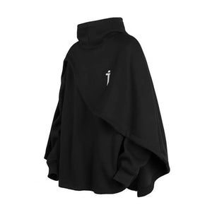 Black hoodie with a white logo on a white background