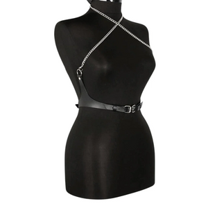 Punk Shoulder Tassel Belt — women's black faux-leather goth belt accessory