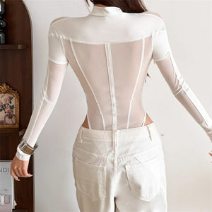 Transparenter Patchwork-Mesh-Bodysuit