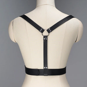 Punk Leather Waist Harness — women's black faux-leather goth harness accessory