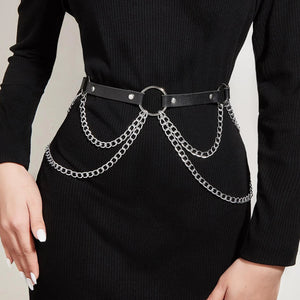 Goth PU Leather Waist Belt — women's black faux-leather goth belt accessory