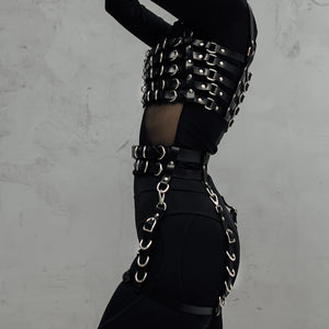 Goth Leather Waist Corset Harness — women's black faux-leather goth harness accessory