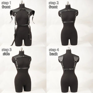 Punk Leather Chest Harness — women's black faux-leather goth harness accessory