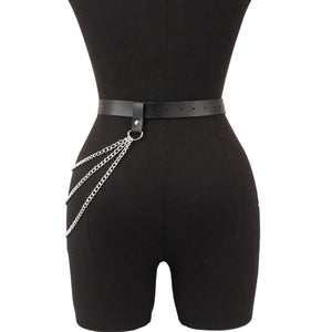 Goth Leather Waist Body Chain — women's black faux-leather goth chain accessory