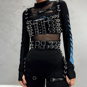 Goth Leather Waist Corset Harness — women's black faux-leather goth harness accessory