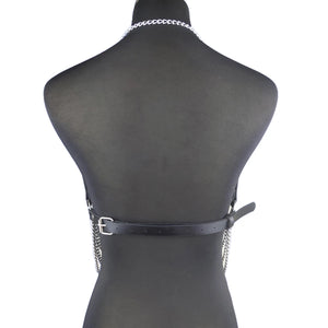 Goth Leather suspender Waist Harness Chain — women's black faux-leather goth chain accessory