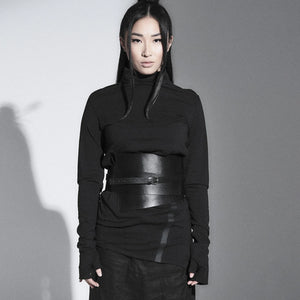 Punk PU Leather Waist Corset Belt — women's black faux-leather goth belt accessory