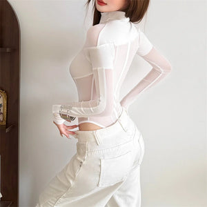 Transparenter Patchwork-Mesh-Bodysuit