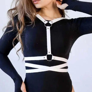 Goth Leather suspender Waist Harness — women's black faux-leather goth harness accessory