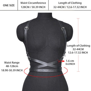 Goth Leather suspender Waist Harness — women's black faux-leather goth harness accessory