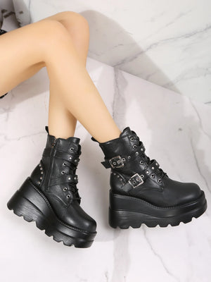 Short Black Lace Up Boots