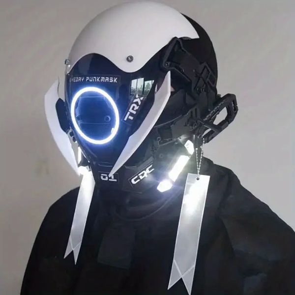 White Cyberpunk Helmet LED | CYBER TECHWEAR®