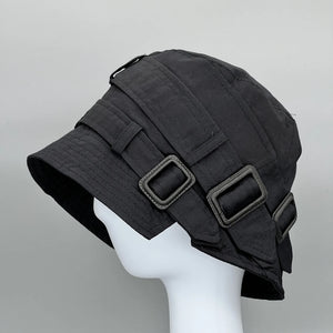 2024 Hip Hop Techwear Style Adjustable Buckle Bucket Hats For Women Multifunction Belt Buc - black