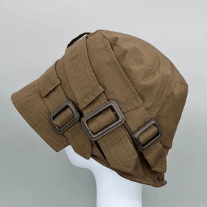 2024 Hip Hop Techwear Style Adjustable Buckle Bucket Hats For Women Multifunction Belt Buc - brown