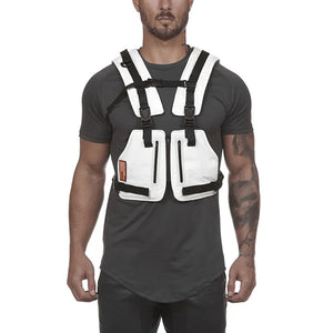 White and black adjustable nylon cargo vest