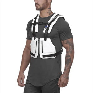 White and black adjustable nylon cargo vest