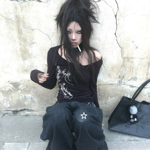 Aesthetics Button Tops Black Y2k