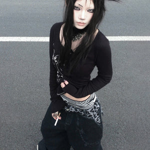 Aesthetics Button Tops Black Y2k