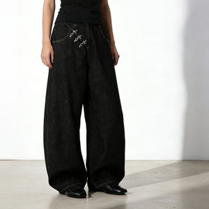 Airplane Button Design Y2K Jeans