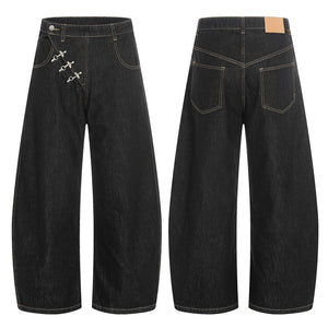 Airplane Button Design Y2K Jeans