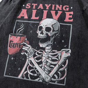 Alive Skull Skeleton Graphic Y2K Tees