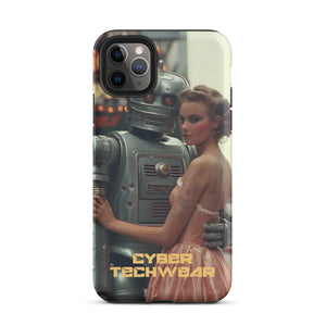 Alluring Retro Robot iPhone Case for iPhone 11 Pro Max, back view of the retro robot and woman in a peach dress print