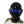 Casco Cyberpunk de texto animado puesto de frente, caracteres LED azules desplazándose por la visera negra