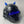 Casco Cyberpunk con texto animado con cuernos azules, vista lateral con barras de ecualizador azules en la visera