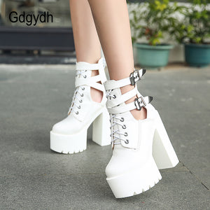 Ankle Buckle Strap White Platform Boots Women