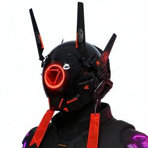 Black and yellow cyberpunk commander helmet with antenna blades
