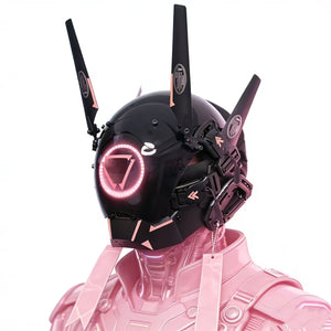 Black and yellow cyberpunk commander helmet with antenna blades