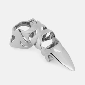 Titanium armour ring covering the full finger with a clawed tip
