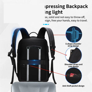 Black backpack with a moulded armoured shell front and a top grab handle