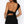 Asymmetric Lace Y2K Top in black, back view showing the open back and the ties knotted at the waist