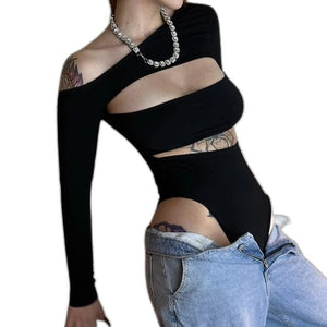 Asymmetrical Cut Out Bodysuit - product view on white background
