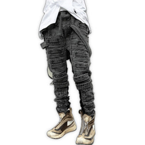 Asymmetrical Vintage Cyberpunk Pants - product view on white background