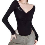 Backless V-neck Cut Out Bodysuit